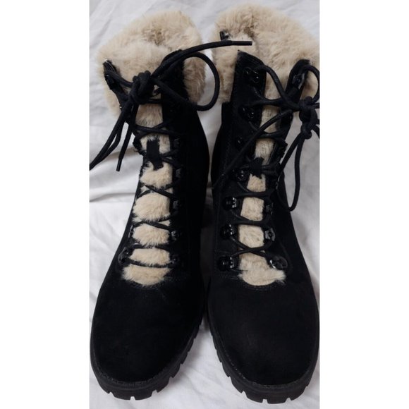 Madden Girl Hidde Womens 11M Black Fashion Zip Lace Faux Fur Suede Combat Boots - Picture 1 of 12